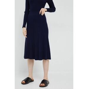 Vlnená sukňa Polo Ralph Lauren tmavomodrá farba, midi, áčkový strih