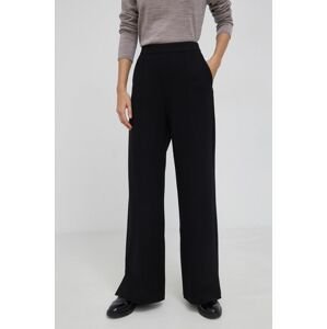 Nohavice Calvin Klein dámske, čierna farba, rovné, vysoký pás