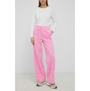 Manšestrové nohavice Y.A.S dámske, ružová farba, široké, vysoký pás