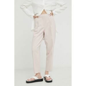 Nohavice Bruuns Bazaar dámske, ružová farba, rovné, vysoký pás