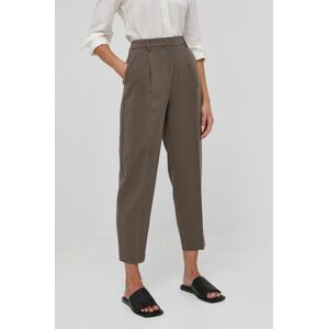Nohavice Bruuns Bazaar dámske, hnedá farba, rovné, vysoký pás