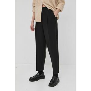 Nohavice Bruuns Bazaar dámske, čierna farba, rovné, vysoký pás