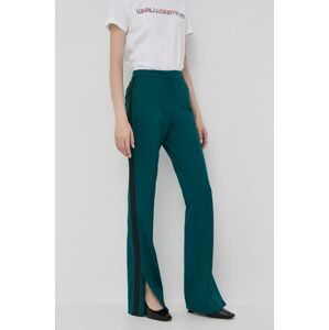 Nohavice Karl Lagerfeld dámske, zelená farba, zvony, vysoký pás