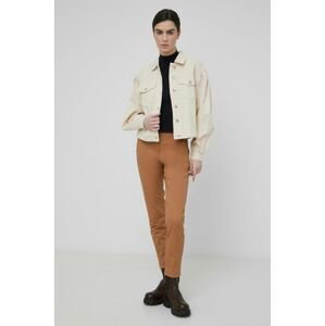Nohavice Sisley dámske, hnedá farba, priliehavé, stredne vysoký pás