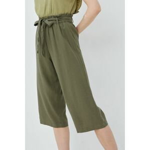 Ľanové nohavice JDY dámske, zelená farba, rovné, vysoký pás