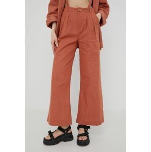 Bavlnené nohavice Billabong Billabong X Madi dámske, oranžová farba, široké, vysoký pás