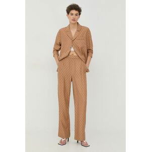 Nohavice Bruuns Bazaar dámske, béžová farba, široké, vysoký pás