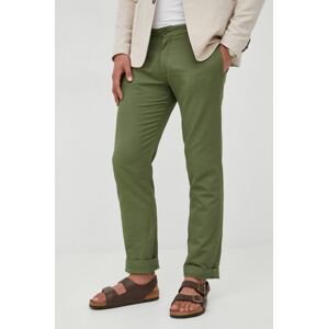 Ľanové nohavice La Martina pánske, zelená farba, rovné