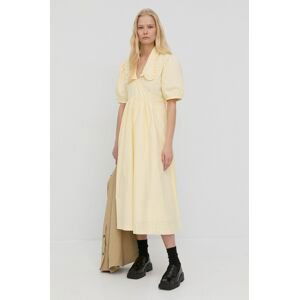 Bavlnené šaty Herskind Noel žltá farba, midi, áčkový strih