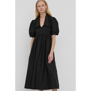 Bavlnené šaty Herskind Noel čierna farba, midi, áčkový strih