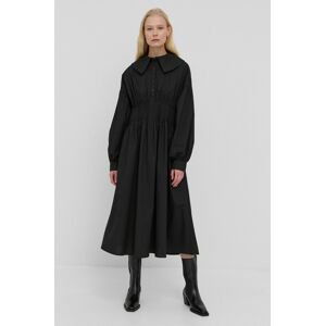 Bavlnené šaty Herskind Freja čierna farba, midi, áčkový strih