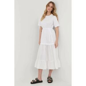 Bavlnené šaty Twinset biela farba, midi, áčkový strih