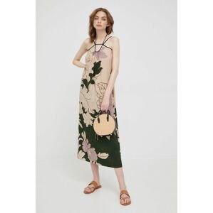 Šaty Sisley béžová farba, midi, rovný strih