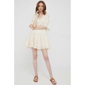 Ľanové šaty Sisley béžová farba, mini, áčkový strih