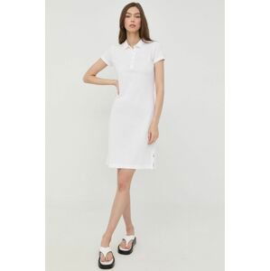 Bavlnené šaty BOSS biela farba, mini, rovný strih