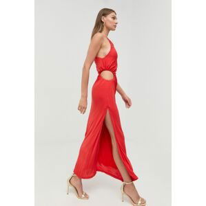 Šaty Bardot červená farba, maxi, priliehavá