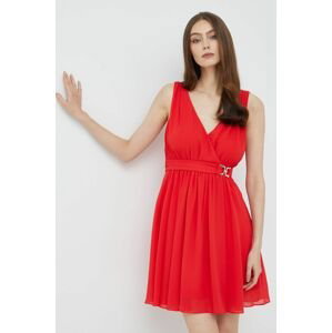 Šaty Morgan RICHES červená farba, mini, áčkový strih, RICHES