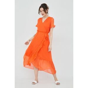 Šaty Vero Moda oranžová farba, midi, áčkový strih