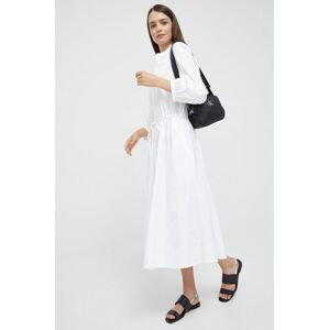 Bavlnené šaty Polo Ralph Lauren biela farba, midi, áčkový strih