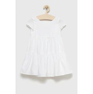 Dievčenské ľanové šaty United Colors of Benetton biela farba, midi, áčkový strih