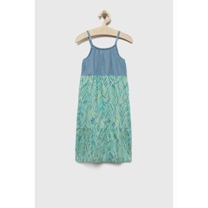 Dievčenské bavlnené šaty United Colors of Benetton tyrkysová farba, mini, áčkový strih