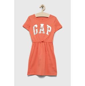 Dievčenské bavlnené šaty GAP oranžová farba, mini, áčkový strih