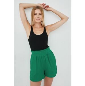 Bavlnené šortky Vila dámske, zelená farba, jednofarebné, vysoký pás