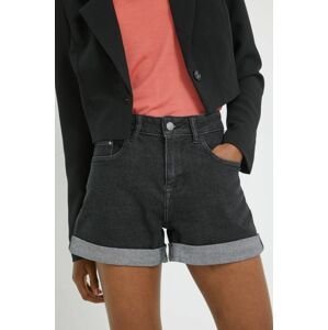Rifľové krátke nohavice JDY dámske, čierna farba, jednofarebné, stredne vysoký pás