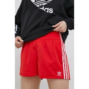 Šortky adidas Originals Adicolor HE9495 HE9495-VIVRED, dámske, červená farba, jednofarebné, vysoký pás