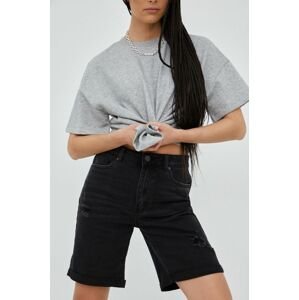 Rifľové krátke nohavice Vero Moda dámske, šedá farba, jednofarebné, vysoký pás