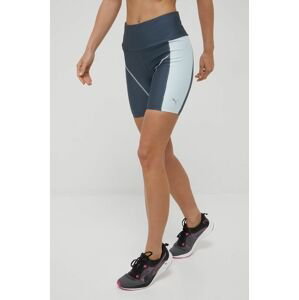 Bežecké šortky Puma Maraton 6 521511 dámske, tyrkysová farba, vzorované, vysoký pás