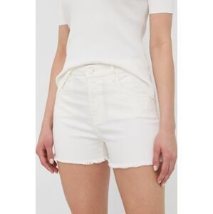 Rifľové krátke nohavice Love Moschino dámske, biela farba, jednofarebné, vysoký pás