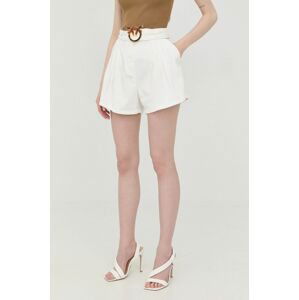 Rifľové krátke nohavice Pinko dámske, biela farba, jednofarebné, vysoký pás