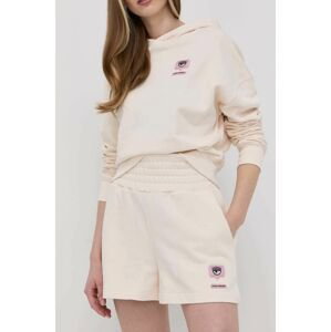 Bavlnené šortky Chiara Ferragni dámske, béžová farba, jednofarebné, vysoký pás