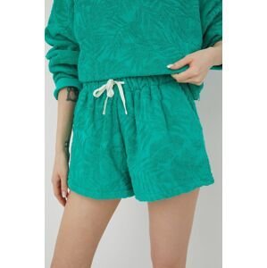 Bavlnené šortky Billabong dámske, zelená farba, jednofarebné, vysoký pás