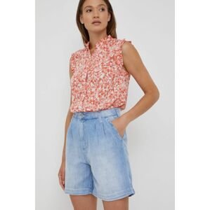 Rifľové krátke nohavice Mustang Pleated Shorts dámske, jednofarebné, vysoký pás