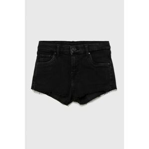 Detské rifľové krátke nohavice Pepe Jeans čierna farba, jednofarebné, nastaviteľný pás