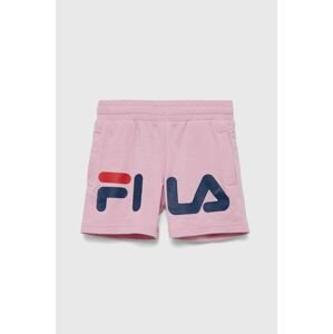 Detské krátke nohavice Fila ružová farba, s potlačou, nastaviteľný pás