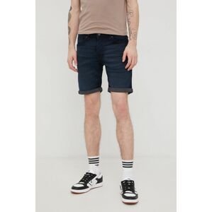 Rifľové krátke nohavice Jack & Jones pánske, tmavomodrá farba,