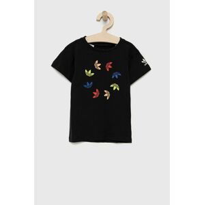 Detské bavlnené tričko adidas Originals HE6836 čierna farba, s potlačou