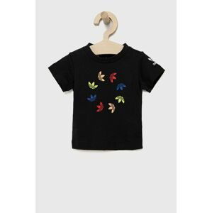 Detské bavlnené tričko adidas Originals HE6846 čierna farba, s potlačou