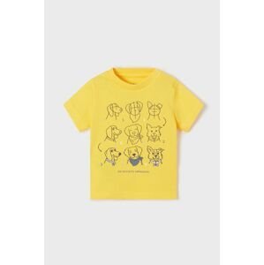 Detské bavlnené tričko Mayoral žltá farba, s potlačou