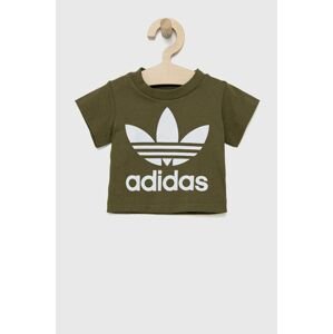 Detské bavlnené tričko adidas Originals HE2191 zelená farba, s potlačou