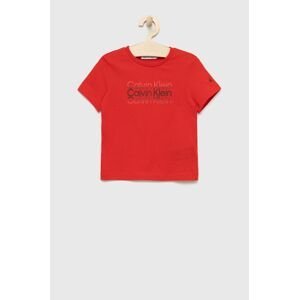Detské bavlnené tričko Calvin Klein Jeans červená farba, s potlačou
