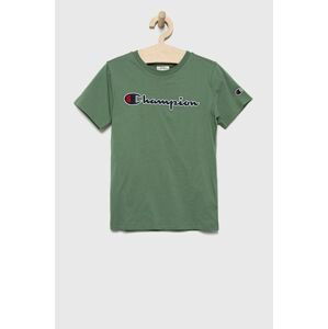 Detské bavlnené tričko Champion 305954 zelená farba, jednofarebný
