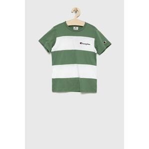 Detské bavlnené tričko Champion 305959 zelená farba, s nášivkou