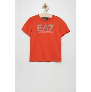 Detské bavlnené tričko EA7 Emporio Armani červená farba, s potlačou