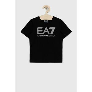 Detské bavlnené tričko EA7 Emporio Armani čierna farba, s potlačou