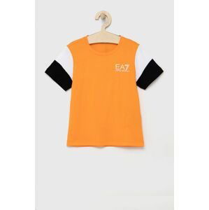 Detské bavlnené tričko EA7 Emporio Armani oranžová farba, s potlačou