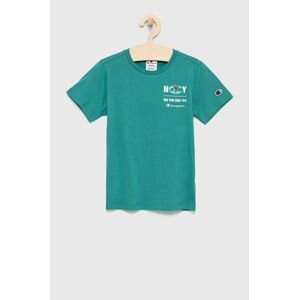 Detské bavlnené tričko Champion 305991 zelená farba, s potlačou